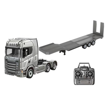 CAMINHÃO DE CONTROLE REMOTO PRATA SCANIA 770 S V8 1/18 2.4GHZ 6X4 COM REBOQUE PLATAFORMA HUI NA 1501A P